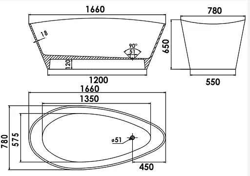 Ванна окремостояча матова Amdcon Santorn 166x78 з литого каменю SANTORN_166_MAT Білий матовий - фото 7