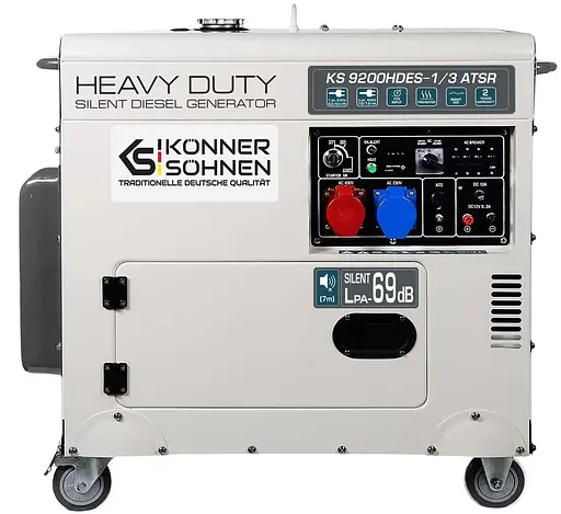Генератор Синхронний KonnerSohnen KS 9200HDES-1/3 ATSR (EURO V),230/400В,6.5/6.0кВт,7.5/7.0кВт,1/3Фази, АВР(ATS), електростартер, 168кг / 7000 Вт / Д - фото 2