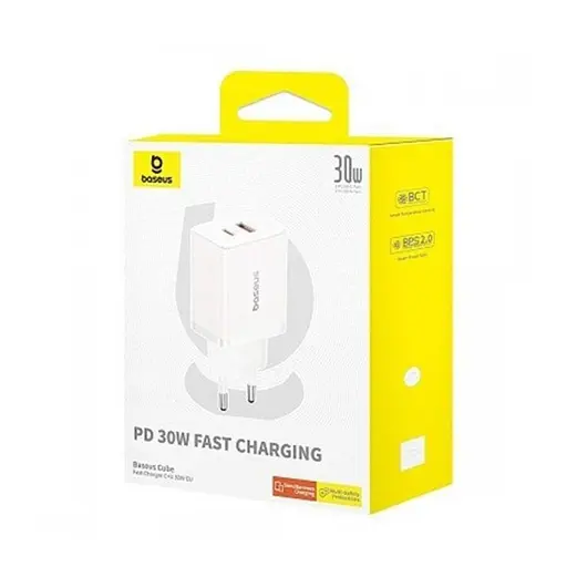 Зарядний пристрій Baseus 30W Cube Fast Charger 2 виходи C + U білий (P10111404213-00) - фото 3
