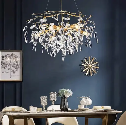 Сучасна підвісна люстра з серії світильників з флористичних мотивів Ø 80 см | Line F | Арт. MD6007-800 GD - фото 1