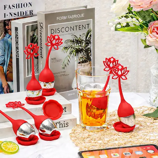 Заварник ситечко для заваривания для чая силиконовый в виде цветка лотоса Красный 88283 - фото 5