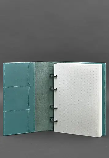 Шкіряний блокнот на кільцях (софт-бук) 9.0 з твердою бірюзовою обкладинкою - фото 3