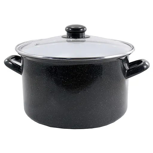 Каструля емальована з кришкою 2 л Ø 18.5 см чорна, Interos Чорний 87596 - фото 1
