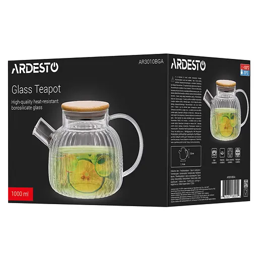 Заварочный чайник Ardesto Iceberg 1 л боросиликатное стекло бамбук прозрачный - фото 5
