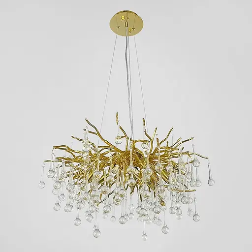 Люстра в круглому золотому корпусі зі скляними підвісами Ø 60 см | Line F | Арт. 705D-600 GD+CL - фото 4