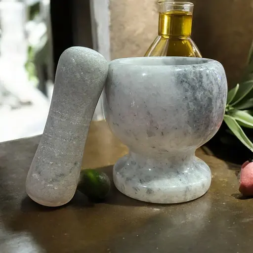 Ступка с пестиком керамическая с дизайном под мрамор, Kitchen Master Серый 87663 - фото 4