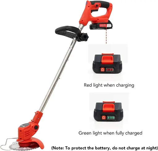 Акумуляторний тример для газону, акумуляторна газонокосарка, 2 батареї 21 В і 4 типи лез, акумуляторна кущорізка, електричний - фото 2