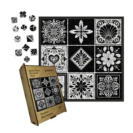 Дерев'яний фігурний пазл Плитка Витончена, А3, Картонна коробка 200 елементів