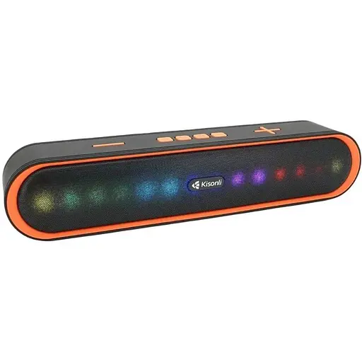 Колонка Kisonli LED-915 Bluetooth 5.0, 2х5W, 1200mAh, USB/TF/BT/FM/AUX, DC: 5V/1A, Orange, BOX, Q30 - фото 1