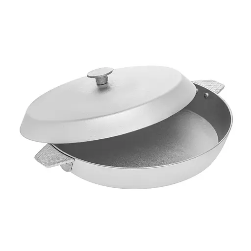 Жаровня сковорода алюмінієва з кришкою та литими ручками Ø 29.4 см для смаження, тушкування та запікання Сріблястий 87870 - фото 4