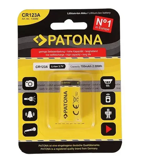 Аккумулятор Patona CR123A (16340) 700mAh 3.7V (Желтый) - фото 3