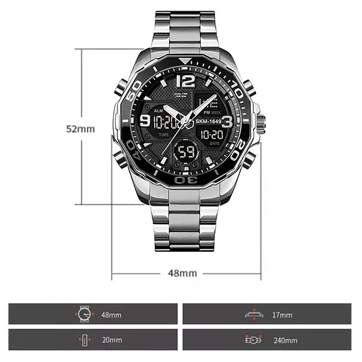 Наручний годинник чоловічий Skmei 1649 Silver, 1649SI (18423) - фото 4