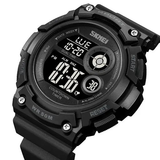 Часы мужские спортивные наручные Skmei 2017 (Черный с черным циферблатом) - фото 3