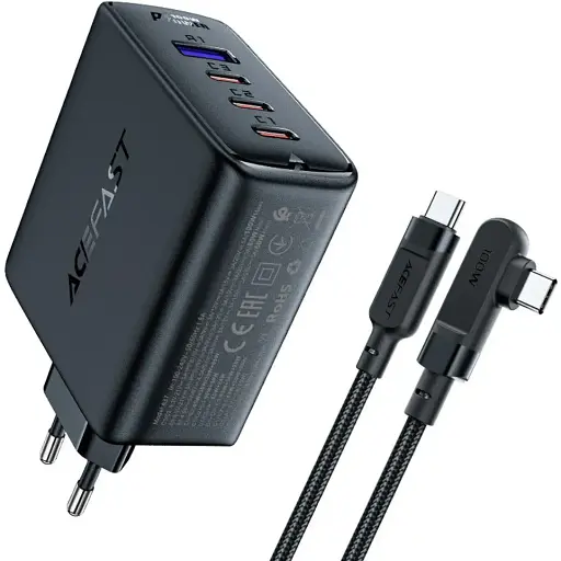 Зарядний пристрій Acefast A37 USB/3 Type-C QC PD 100W чорний + кабель Type-C to Type-C - фото 1