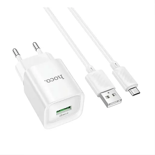Мережевий зарядний пристрій Hoco C145A QC3.0 1 x USB-порт 3A з кабелем Micro-USB - фото 2
