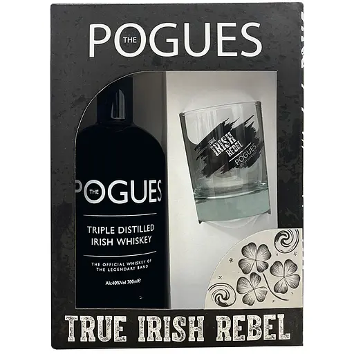 Уценка. Набор Виски The Pogues Blended Irish Whiskey 40%, 0.7 л + стакан 290 мл в подарочной упаковке