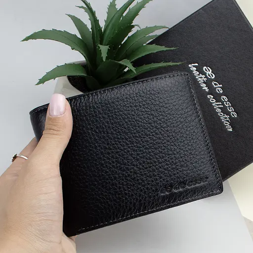 Кошелёк мужской кожаный De Esse LC14299-GD01 чёрный c обложкой на права в комплекте - фото 9