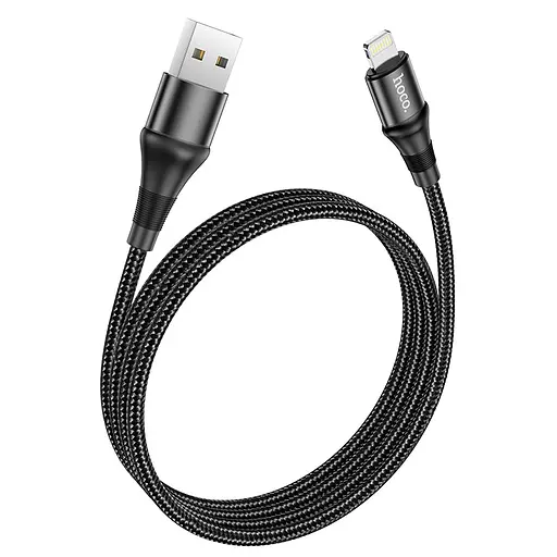 Кабель Hoco Lightning Excellent charging data cable X50 усиленное оплетение черный - фото 1