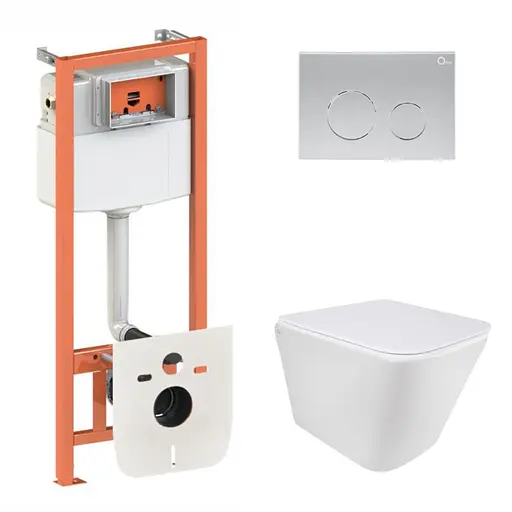 Набор: Qtap Tern Ultra Quiet унитаз подвесной QT1733052EUQW + Nest комплект инсталляции 4в1 (круглая клавиша Satin) QT0133M425 + QT0111M11111SAT - фото 1