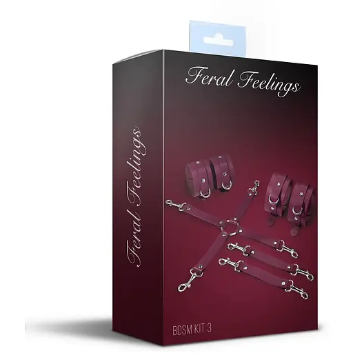 Набор для БДСМ 3 в 1 Feral Feelings BDSM Kit 3 Burgundy, burgundy, наручники, поножи, крестовина - фото 2