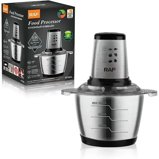 Блендер электрический металлическая чаша, 2 режима, 4 ножа, 300 Ватт, 3 литра Raf R-7031