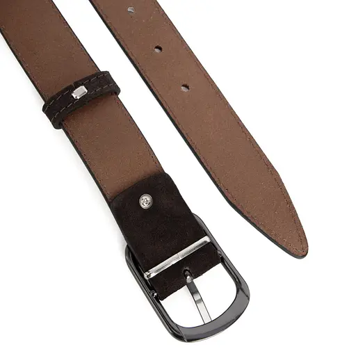 Ремень женский замшевый SF-3529 темно-коричневый с серебряной пряжкой (125 см) - фото 4