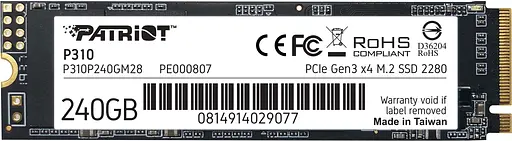 SSD накопичувач 240GB Patriot P310 M.2 2280 PCIe NVMe 3.0 x4 TLC (P310P240GM28) - фото 1