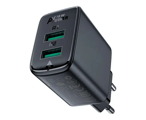 Зарядний пристрій Acefast A33 2 USB 3 A 18 W QC - фото 1