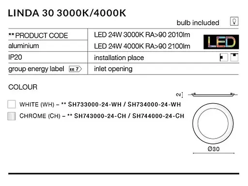 Потолочный светильник Azzardo AZ2248 LINDA 30 WH 3000K (SH733000-24-WH) - фото 3