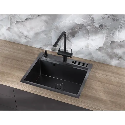 Кухонная мойка Nett NB-5747 черная из нержавейки 1.5 мм многофункциональная накладная - фото 5