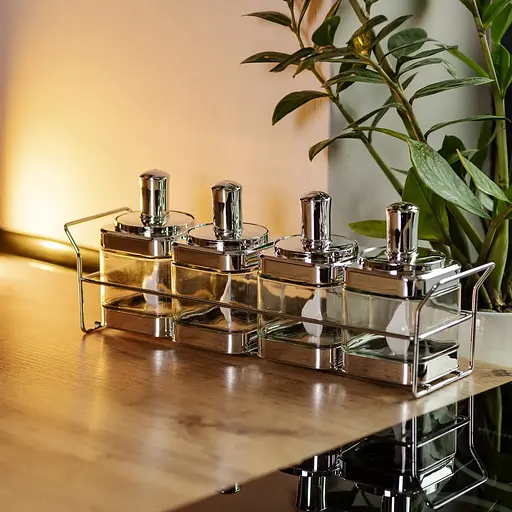 Набор банок для сыпучих продуктов Yiwu с ложкой на подставке хром 4 шт. HP-1340 - фото 6