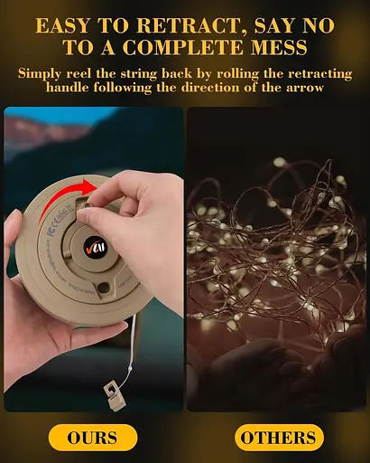 Струнний світильник VLU для кемпінгу, світлодіодний, 32,8 футів, водонепроникний, тепле світло, в приміщенні, XST-M01 - фото 3