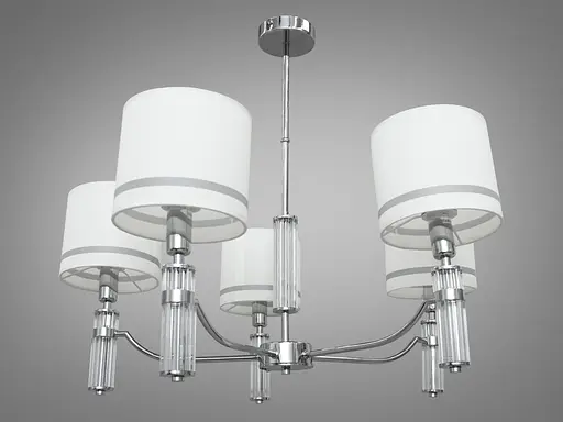 Современная люстра с тканевыми абажурами на 5 рожков, цвет-хром. - фото 1