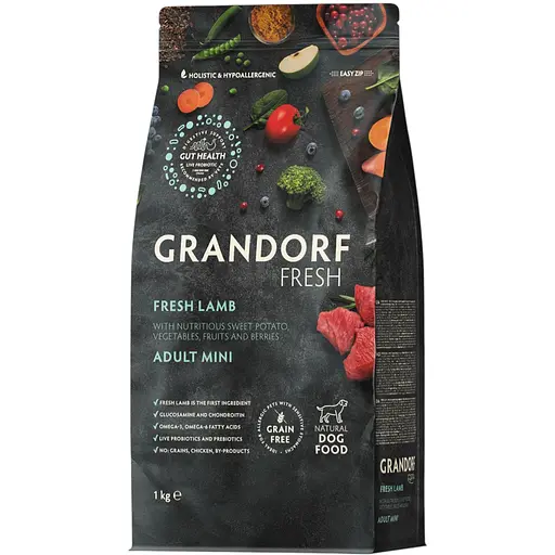 Сухой беззерновой корм для взрослых собак малых пород Grandorf Fresh Lamb & Sweet Potato Adult Dog Mini с ягненком и бататом 1 кг