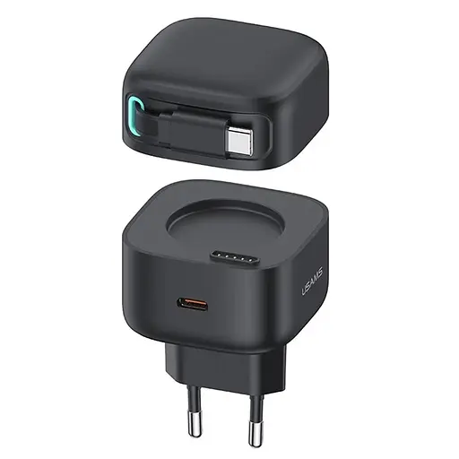 МЗП Usams US-CC202 GaN With Type-C Magnetic Retractable Cable Module XMF Ser. 35W (2USB-C) Black