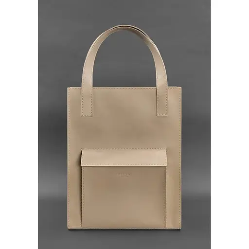 Шкіряна жіноча сумка шоппер Бетсі з кишенею світло-бежева Краст - фото 1