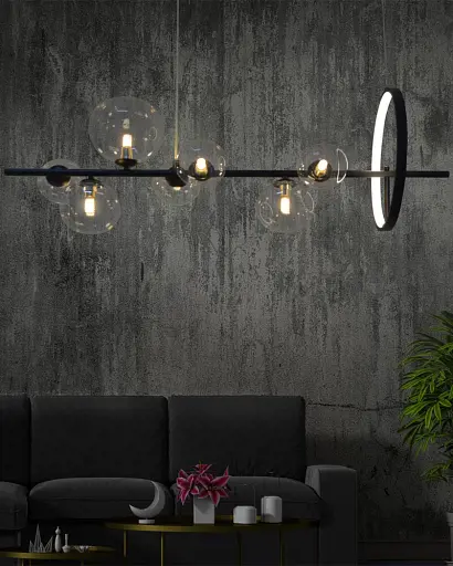 Підвісний світильник, люстра Goldlux 331113 Hybrid G9+LED 7+1x15W+6W 4000K 2300Lm IP20 чорний - фото 3