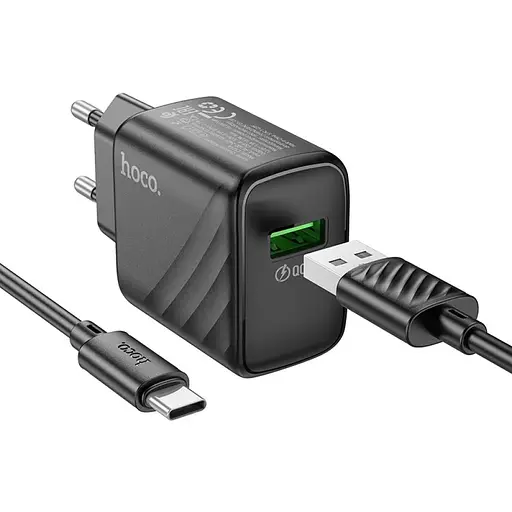 Комплект зарядного устройства Hoco CS21A Single port 1USB 18W 5V/3A 9V/2A Quick Charge 3.0 USB /Type-C 1м Black - фото 3