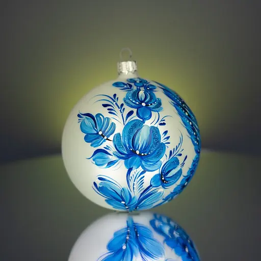 Ялинкова прикраса Різдвяні історії Петриківка синя пташка куля скло (4820001165326) - фото 3