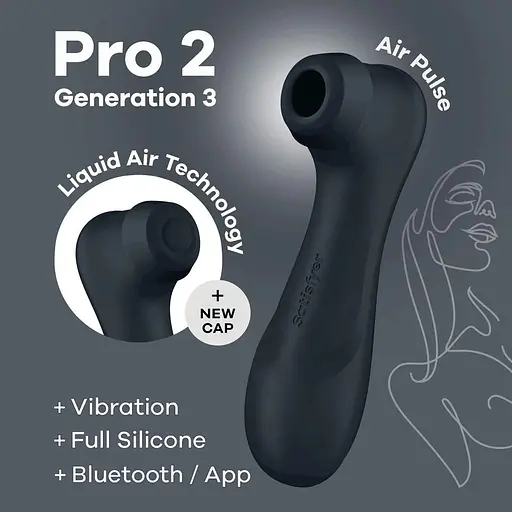 Вакуумный клиторальный стимулятор Satisfyer Pro 2 Generation 3 with Liquid Air (Bluetooth) Темно-серый - фото 5