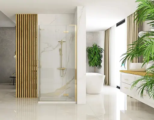 Душова кабіна Rea Hugo 100x100 gold подвійна REA-K6605, Універсальна, прозорий, золотий - фото 4
