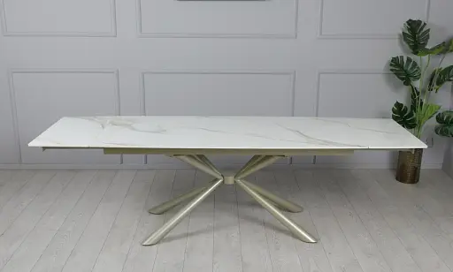 Стіл Рим обідній розкладний білий глянець 1800/2600x900x750 ноги шампань - фото 10