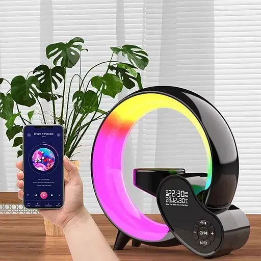 Настільна смарт лампа-нічник з бездротовою зарядкою та Bluetooth-колонкою G-Smart HM-2309 7в1 (Чорна) - фото 5