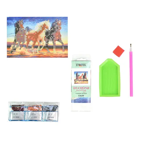 Алмазна мозаїка Strateg ПРЕМІУМ Три граційних коні без підрамника розміром 10х15 см (YAB24667) - фото 2