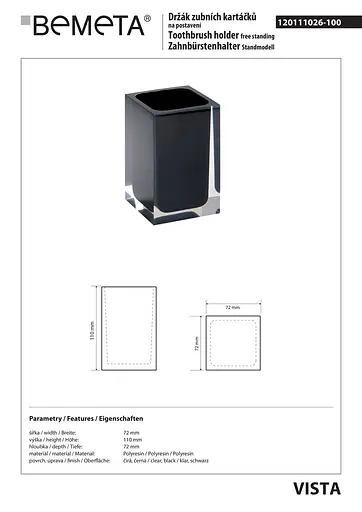 Склянка настільна Bemeta Vista 120111026-100 чорний матовий - фото 2