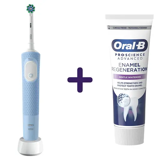 Набор: зубчатая щетка Оral-B Vitality Pro Protect X Clean D103 Blue + зубная паста Oral-B Pro-Science Восстановление эмали Деликатное отбеливание 75 мл