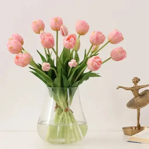 Тюльпани штучні Hvoya Real Touch латексні піоновидні букет 5 квіток ніжно-рожеві - фото 2