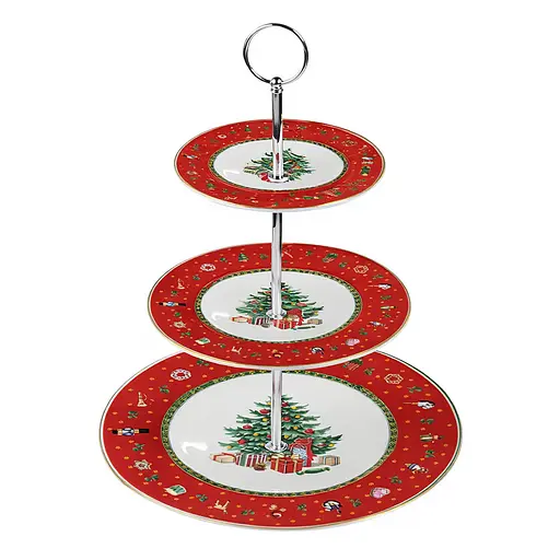 Конфета этажерка фарфоровая Yiwu HP-SDHK-8 Рождественская елка трехъярусная 34 см  
