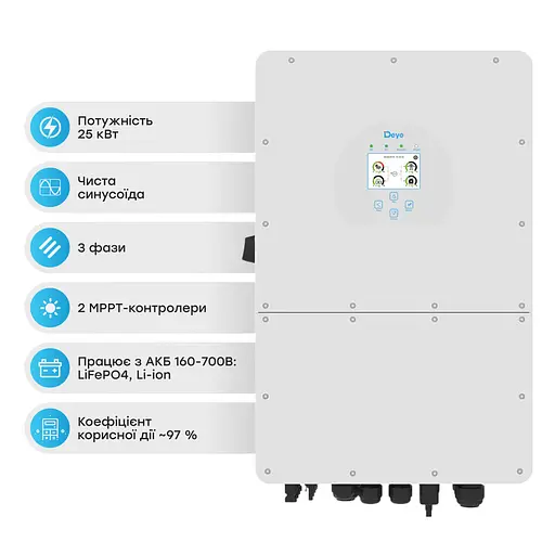 Гибридный трехфазный инвертор 25kW Deye SUN-25K-SG01HP3-EU-AM2 3Ф (42-00182)