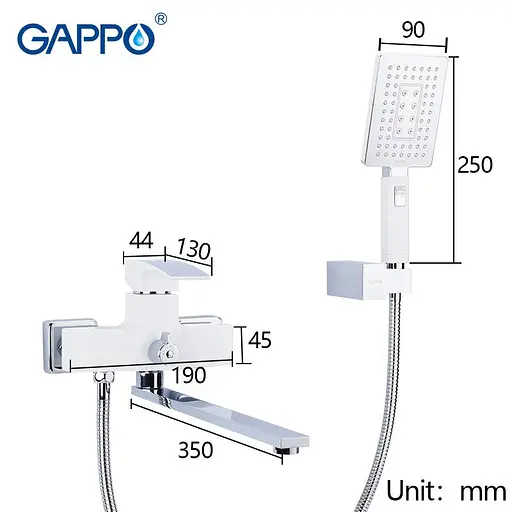 Смеситель для ванны длинный гусак белый/хром Ø35 Gappo Jacob 1/8 G2207-7 Белый - фото 7